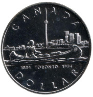 Монета 1 доллар. 1984 год, Канада. BU. 150 лет городу Торонто. Монета 1 доллар. 1984 год, Канада. BU. 150 лет городу Торонто.
