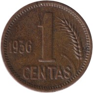 Монета 1 цент. 1936 год, Литва. Монета 1 цент. 1936 год, Литва.