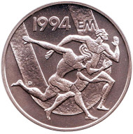 Монета 100 марок. 1994 год, Финляндия. Стадион Дружбы. Бегуны. Монета 100 марок. 1994 год, Финляндия. Стадион Дружбы. Бегуны.