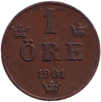 Монета 1 эре. 1901 год, Швеция.