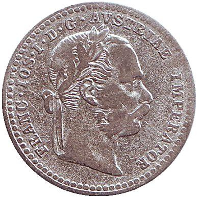 Монета 10 крейцеров. 1869 год, Австро-Венгерская империя. Австрийский тип.