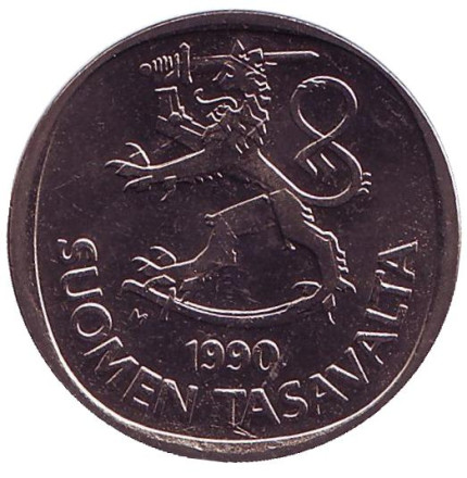 Монета 1 марка. 1990 год, Финляндия. UNC.