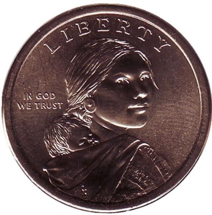 Монета 1 доллар, 2017 год (D), США. Сакагавея (Вождь племени чероки Секвойя).