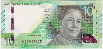 Банкнота 10 солей. 2019 год, Перу.