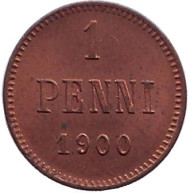 Монета 1 пенни. 1900 год, Финляндия в составе Российской Империи. (XF-UNC) Монета 1 пенни. 1900 год, Финляндия в составе Российской Империи. (XF-UNC)