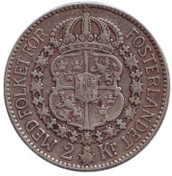 Монета 2 кроны. 1912 год, Швеция. Густав V. Монета 2 кроны. 1912 год, Швеция. Густав V.