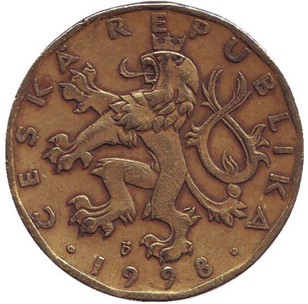 Монета 20 крон. 1998 год, Чехия. Всадник (Святой Вацлав).