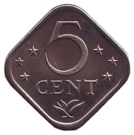 Монета 5 центов. 1983 год, Нидерландские Антильские острова. UNC. Монета 5 центов. 1983 год, Нидерландские Антильские острова. UNC.