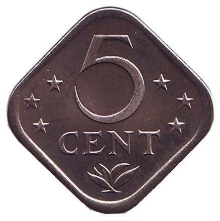 Монета 5 центов. 1983 год, Нидерландские Антильские острова. UNC.