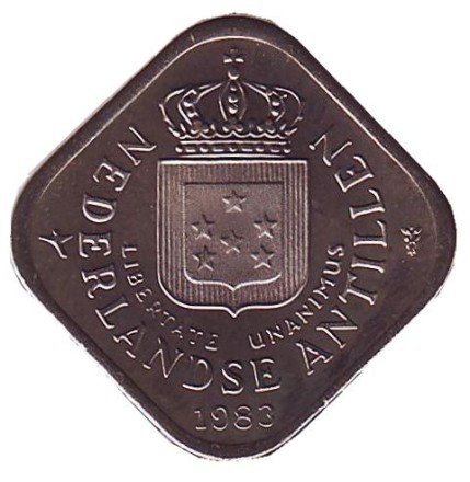 Монета 5 центов. 1983 год, Нидерландские Антильские острова. UNC.