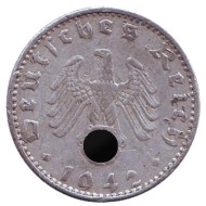 Монета 50 рейхспфеннигов. 1942 год, Германия (Третий Рейх). (Е). Монета 50 рейхспфеннигов. 1942 год, Германия (Третий Рейх). (Е).