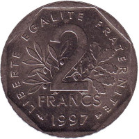 Монета 2 франка. 1997 год, Франция.