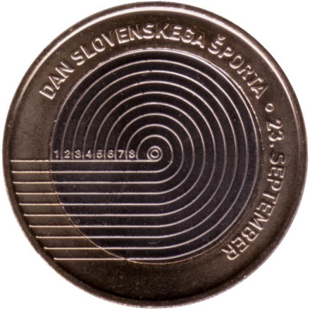 Монета 3 евро. 2023 год, Словения. День словенского спорта.