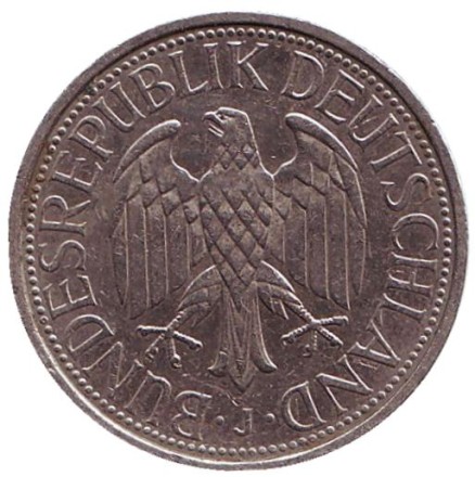 Монета 1 марка. 1991 год (J), ФРГ.