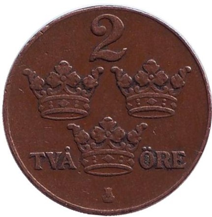 Монета 2 эре. 1936 год, Швеция. (длинный хвостик у "6"). Монета 2 эре. 1936 год, Швеция. (длинный хвостик у "6").