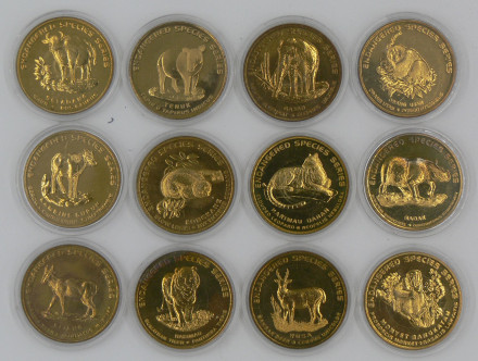 "Вымирающие виды животных". Набор из 12 монет. 2003 год, Малайзия.