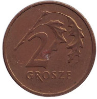 Монета 2 гроша, 2003 год, Польша. Дубовые листья. Монета 2 гроша, 2003 год, Польша. Дубовые листья.