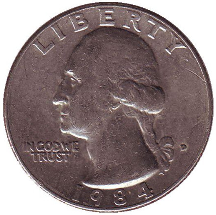 Монета 25 центов. 1984 (D) год, США. Вашингтон.