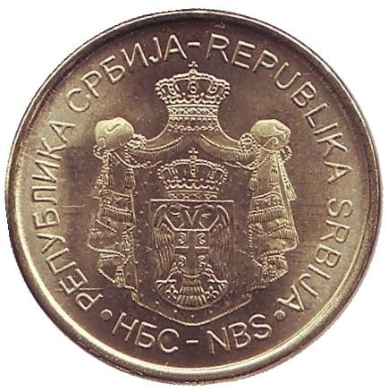 Монета 1 динар. 2014 год, Сербия. UNC. Центральный банк Сербии. Монета 1 динар. 2014 год, Сербия. UNC. Центральный банк Сербии.