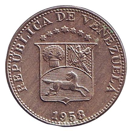Монета 5 сентимо. 1958 год, Венесуэла. Монета 5 сентимо. 1958 год, Венесуэла.