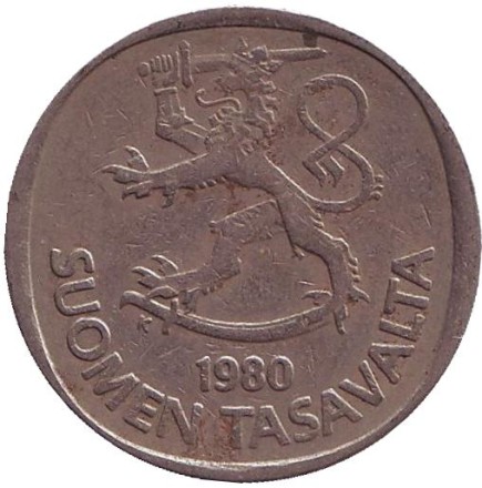 Монета 1 марка. 1980 год, Финляндия. Монета 1 марка. 1980 год, Финляндия.