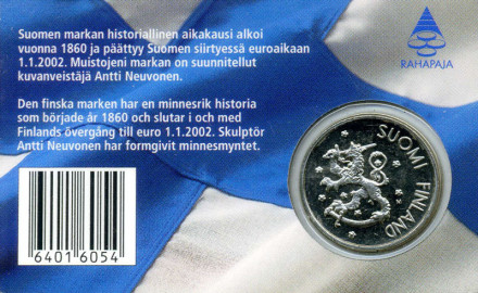 Монета 1 марка. 2001 год, Финляндия. (в коинкарте). Последняя финская марка. Монета 1 марка. 2001 год, Финляндия. (в коинкарте). Последняя финская марка.