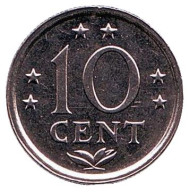 Монета 10 центов. 1984 год, Нидерландские Антильские острова. Монета 10 центов. 1984 год, Нидерландские Антильские острова.