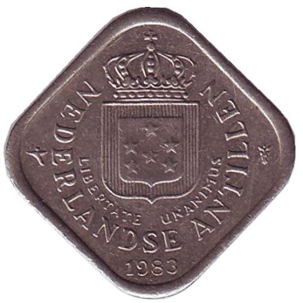 Монета 5 центов, 1983 год, Нидерландские Антильские острова. Монета 5 центов, 1983 год, Нидерландские Антильские острова.