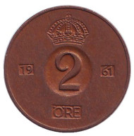 Монета 2 эре. 1961 год, Швеция.(TS) Монета 2 эре. 1961 год, Швеция.(TS)