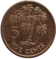 Монета 5 центов. 1997 год, Сейшельские острова. Маниоковая пальма.