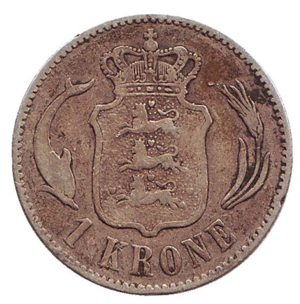 Монета 1 крона. 1876 год, Дания. Король Кристиан IX.