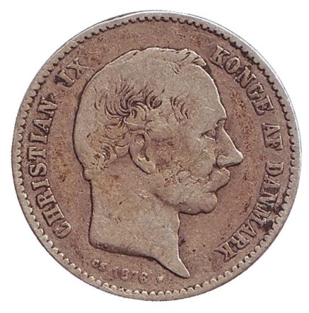 Монета 1 крона. 1876 год, Дания. Король Кристиан IX.