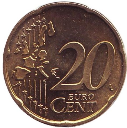 Монета 20 центов. 2002 год (D), Германия.