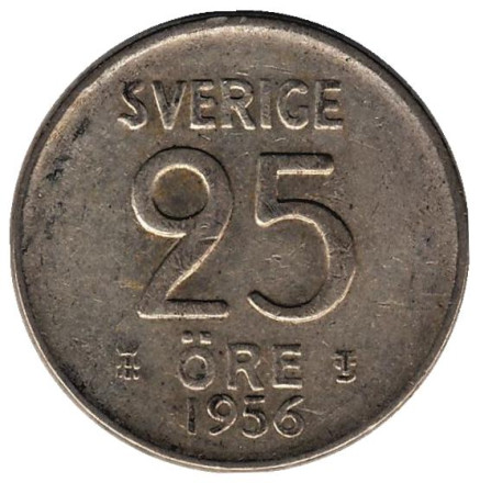 Монета 25 эре. 1956 год, Швеция.