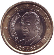 Монета 1 евро. 2004 год, Испания. Монета 1 евро. 2004 год, Испания.