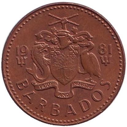 Монета 1 цент. 1981 год, Барбадос.