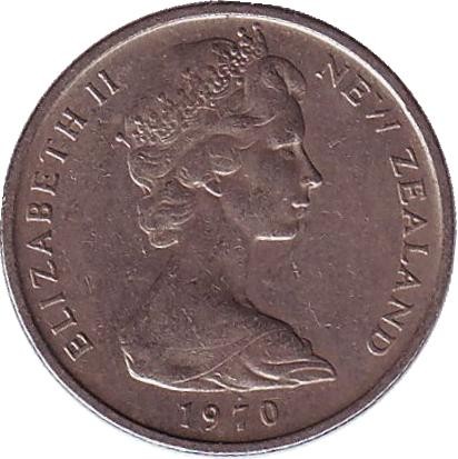 Монета 5 центов. 1970 год, Новая Зеландия. Гаттерия. Монета 5 центов. 1970 год, Новая Зеландия. Гаттерия.