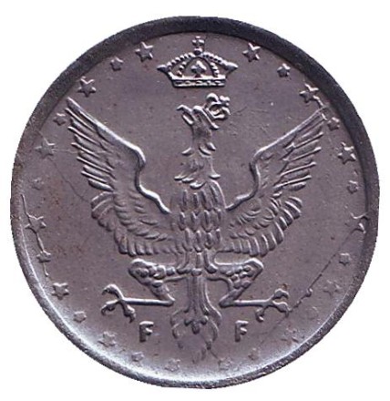 Монета 10 фенигов. 1917 год, Польша. (Германская оккупация). Раскол.