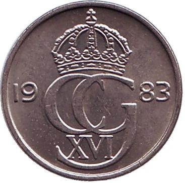 Монета 25 эре. 1983 год, Швеция.