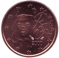 Монета 1 цент. 2000 год, Франция. Монета 1 цент. 2000 год, Франция.