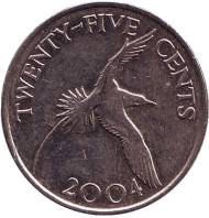 Монета 25 центов. 2004 год, Бермудские острова. Белохвостый фаэтон. Монета 25 центов. 2004 год, Бермудские острова. Белохвостый фаэтон.