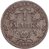Монета 1 марка. 1876 год (H), Германская империя. Монета 1 марка. 1876 год (H), Германская империя.