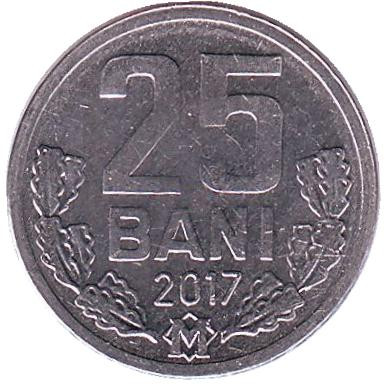 Монета 25 бани. 2017 год, Молдавия.