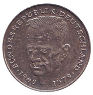 Монета 2 марки. 1980 год (D), ФРГ. Курт Шумахер. Монета 2 марки. 1980 год (D), ФРГ. Курт Шумахер.