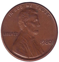 Монета 1 цент. 1980 год (P), США. Линкольн. Монета 1 цент. 1980 год (P), США. Линкольн.