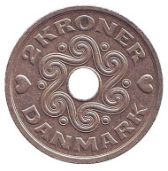 Монета 2 кроны. 1996 год, Дания. Монета 2 кроны. 1996 год, Дания.