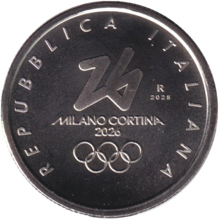 Монета 1/4 евро. 2025 год, Италия. Зимние Олимпийские игры 2026. Кортина-д’Ампеццо.