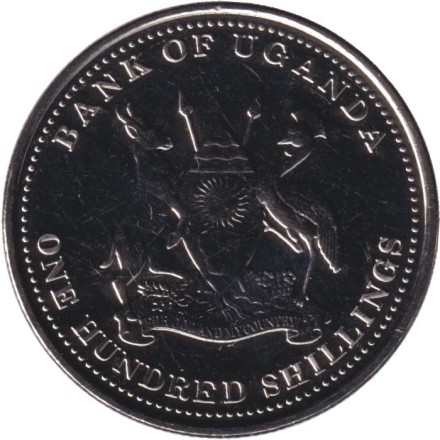 Монета 100 шиллингов. 2022 год, Уганда. Африканский бык. Монета 100 шиллингов. 2022 год, Уганда. Африканский бык.