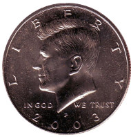 Монета 1/2 доллара (50 центов), 2003 год (P), США. Джон Кеннеди. Монета 1/2 доллара (50 центов), 2003 год (P), США. Джон Кеннеди.