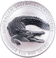 Монета 1 доллар. 2014 год, Австралия. Австралийский морской крокодил. Монета 1 доллар. 2014 год, Австралия. Австралийский морской крокодил.